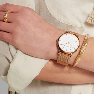 New Arrival Simple Elegant Rose Gold Women Bracelet Watches Set Quartz Movement Stainless Steel Mesh Watches